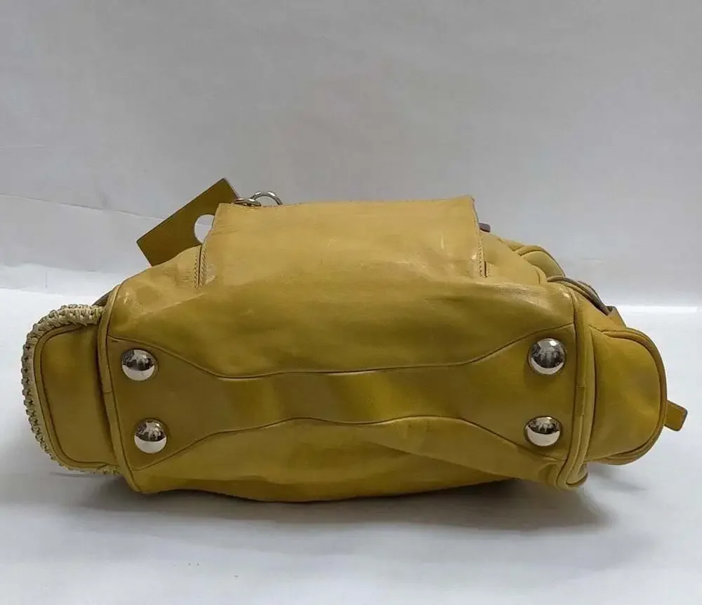 Chloé Yellow Leather and Woven Straw Detail Satchel Tote